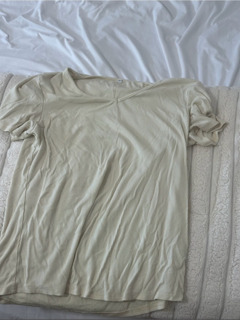 Ribbed Short Sleeve Tee in Light Beige
